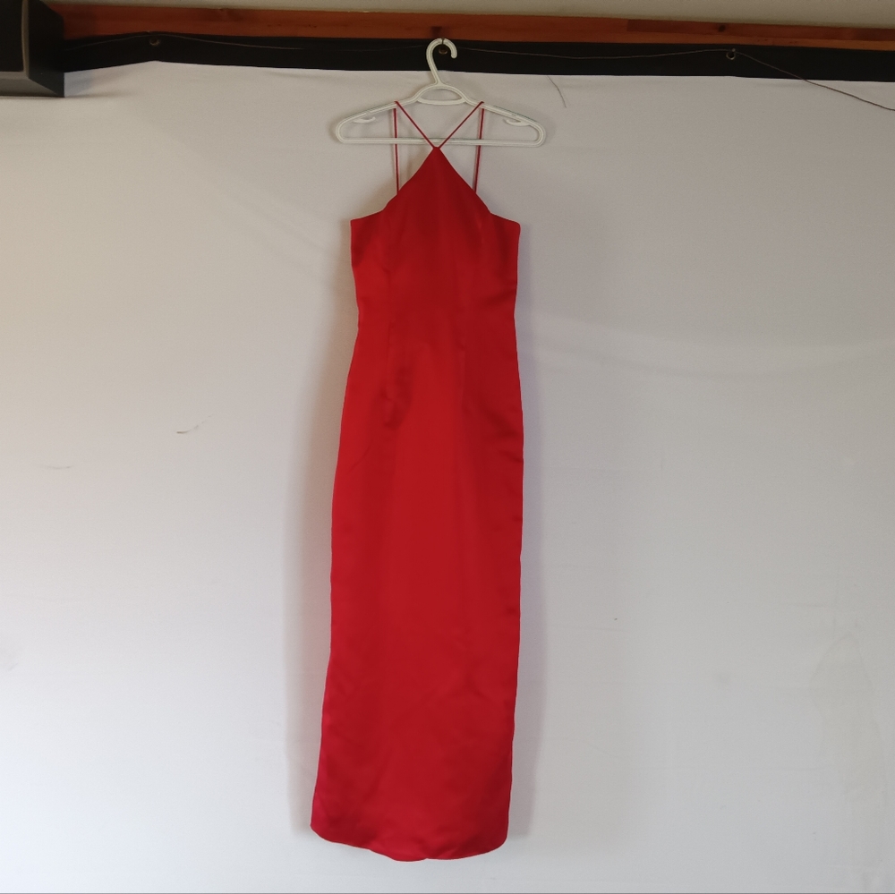 Red halter top prom dress